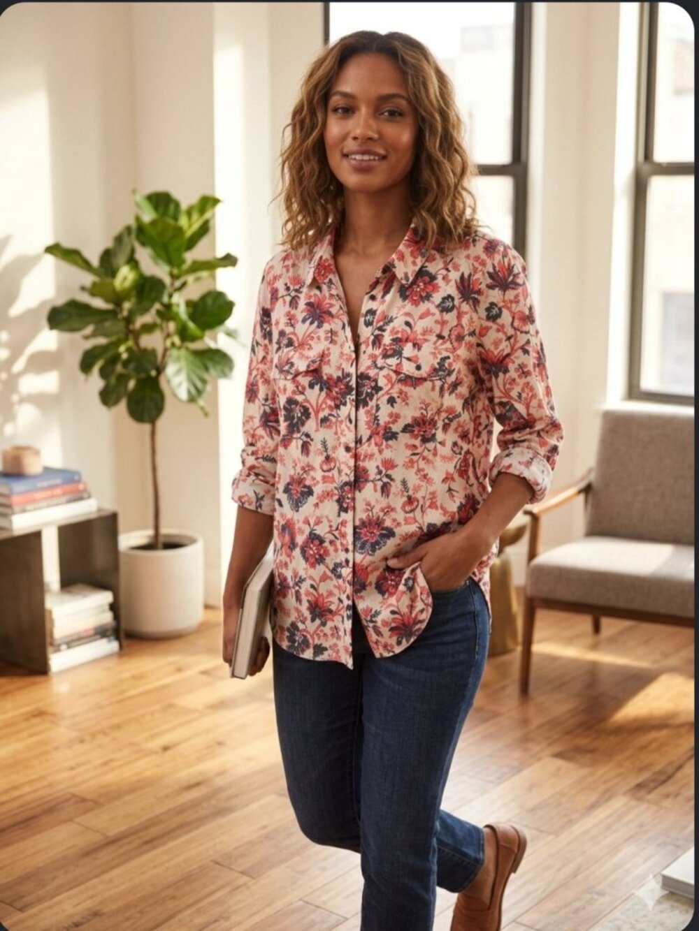 Like New!  Sundance Pink Floral Botton Down Shirt Retail $128